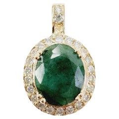 3.55 Carats Natural Emerald Diamond Pendant Yellow Gold 14 Karat