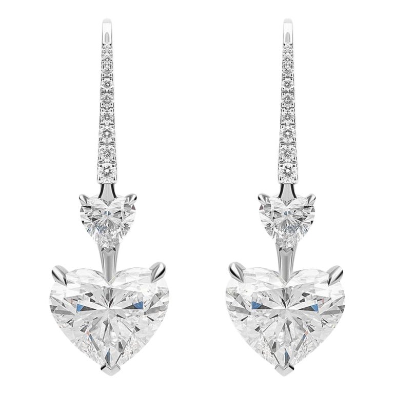 GIA Certified 6.0 Carat Heart Shape Diamond Drop Earrings For Sale