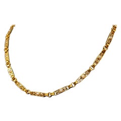 Antique Collier En or 18 Carats, Perles Fines, Maillons Double Face Epoque Napoleon LII
