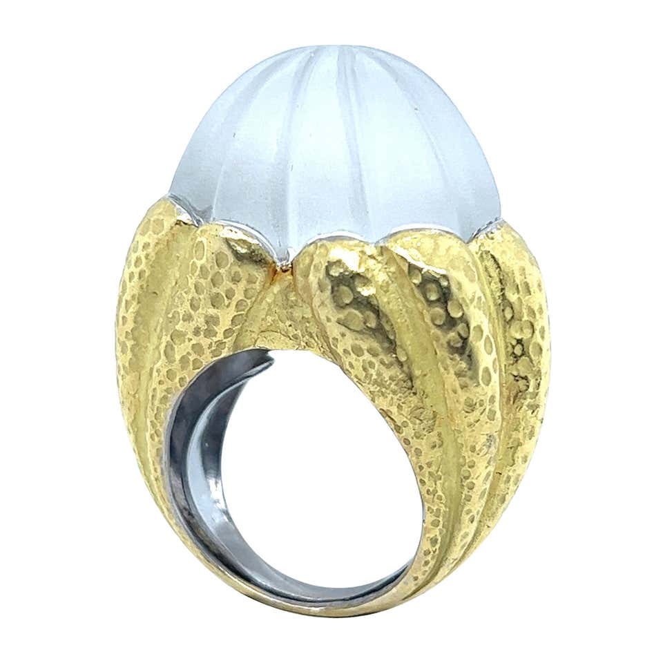 Rare Rings With Rocks David Webb Rock Crystal and Hammered Gold Bombé Ring For Sale at ...