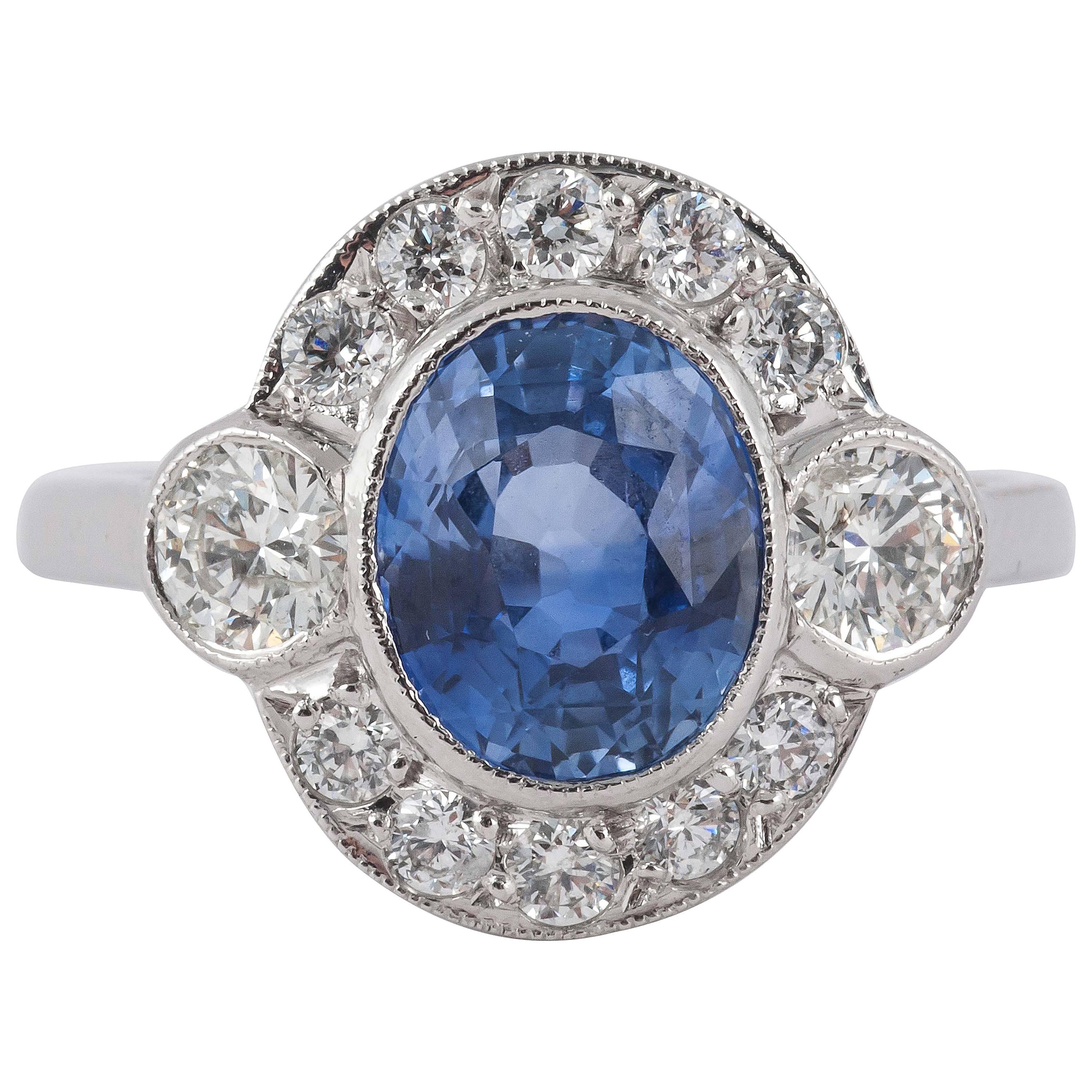 Ring, Pale Ceylon Sapphire Diamond Gold Cluster , mounted in 18ct gold, c, 1990  For Sale