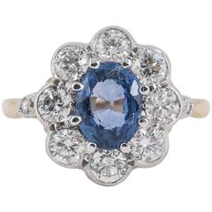 Pale Ceylon Sapphire 8 Stone Diamond Gold Cluster Ring 2