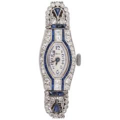 Antique Longines Ladies Platinum White Gold Diamond Wristwatch 