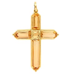 Pendentif croix en or 14 carats et topaze jaune de style géorgien