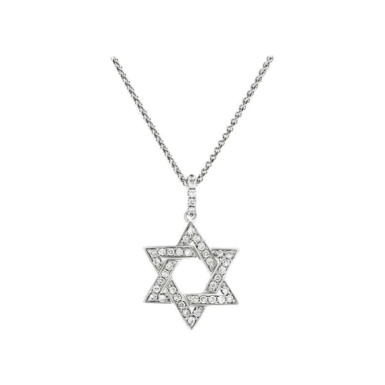 Diamond Star of David Round 0.12 Carat Pendant 18 Karat Gold Chain Necklace For Sale