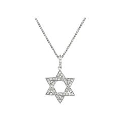 Diamond Star of David Round 0.12 Carat Pendant 18 Karat Gold Chain Necklace