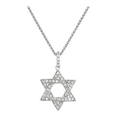 Diamond Star of David Round 0.30 Carat Pendant 18 Karat Gold Chain Necklace