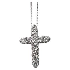 14k White Gold Diamond Cross and Chain .50 Carats