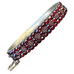 Antique Victorian Bohemian Garnet Silver Bangle Bracelet