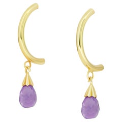 Amethyst Briolette Drop Hoop Post Ohrringe in Gelb 14k Gold