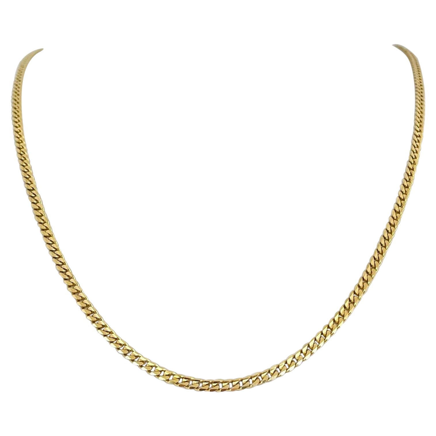 14 Karat Yellow Gold Solid Thin Curb Link Chain Necklace Italy