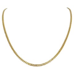 14 Karat Yellow Gold Solid Thin Curb Link Chain Necklace Italy