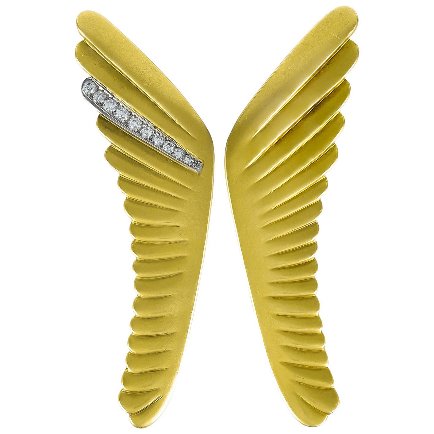 Tiffany & Co. Angela Cummings Diamond Gold Wing Pins For Sale