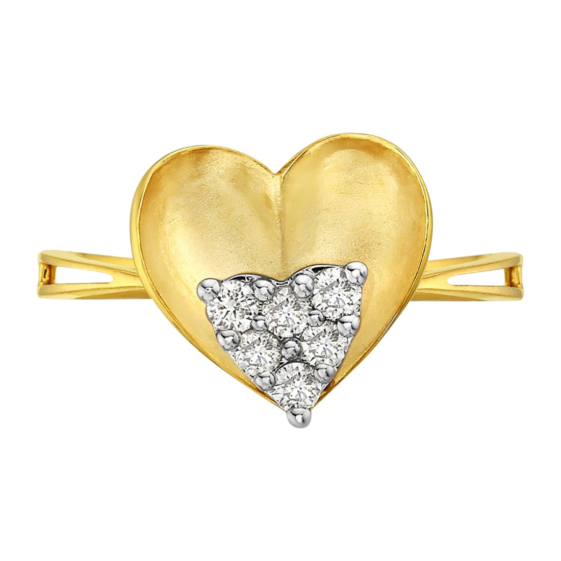 Bague classique en or jaune 14k en forme de coeur équipée de diamants au centre en vente