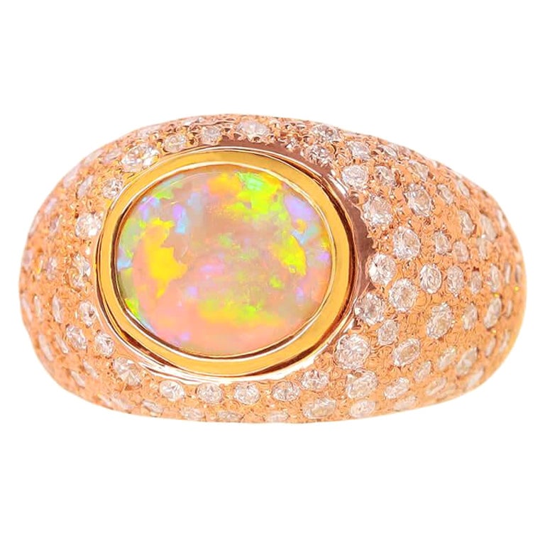 Australian 2.00ct Crystal Opal, 1.33ct of Diamonds, 18k Yellow & Rose Gold Ring