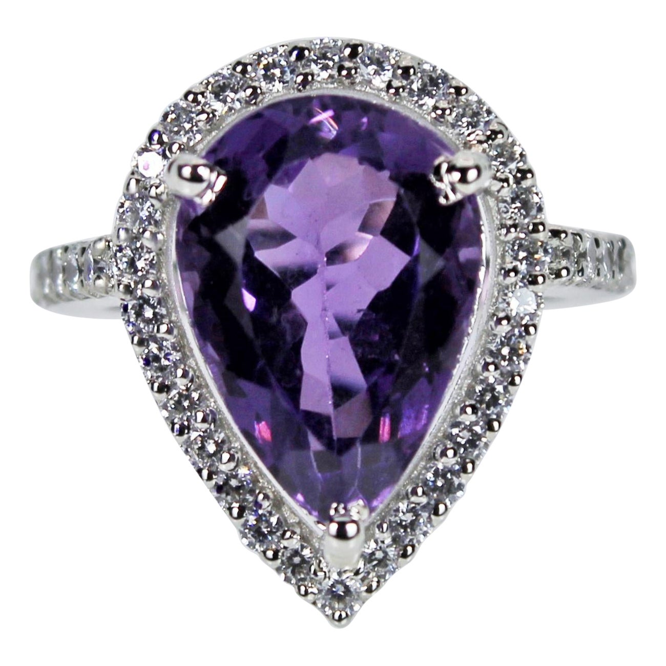 Pear Shaped Natural Amethyst Gemstone Ring For Sale