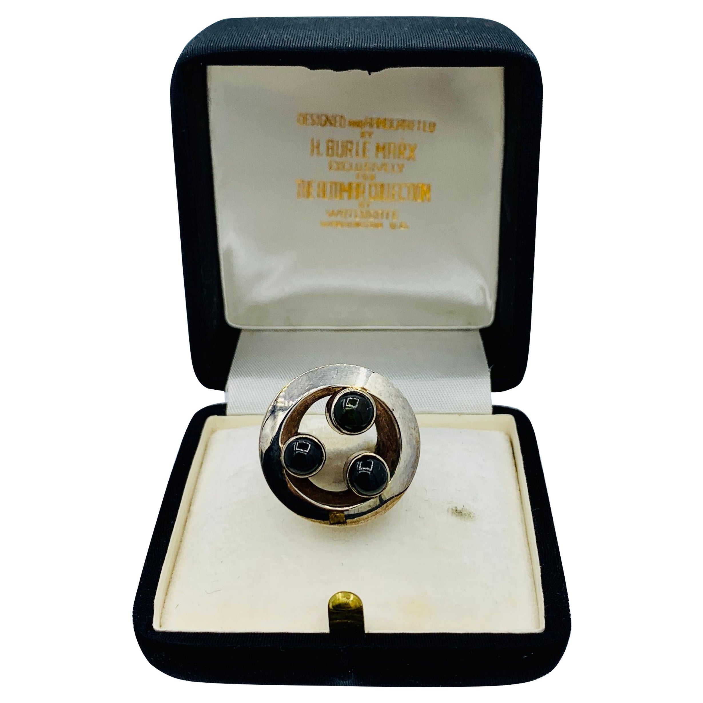 Burle Marx Black Tourmaline Ring Mid-Century Modern Sterling Silver Original Box For Sale
