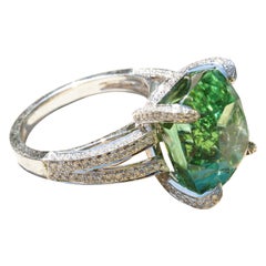 Magnific 14.64ct Green Mint Tourmaline Ring Loupe Clean with Diamonds Investment