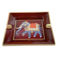 Vintage Rare Hermes Paris Porcelain Wine, Bordeaux & Gold Elephant Cigar Ashtray