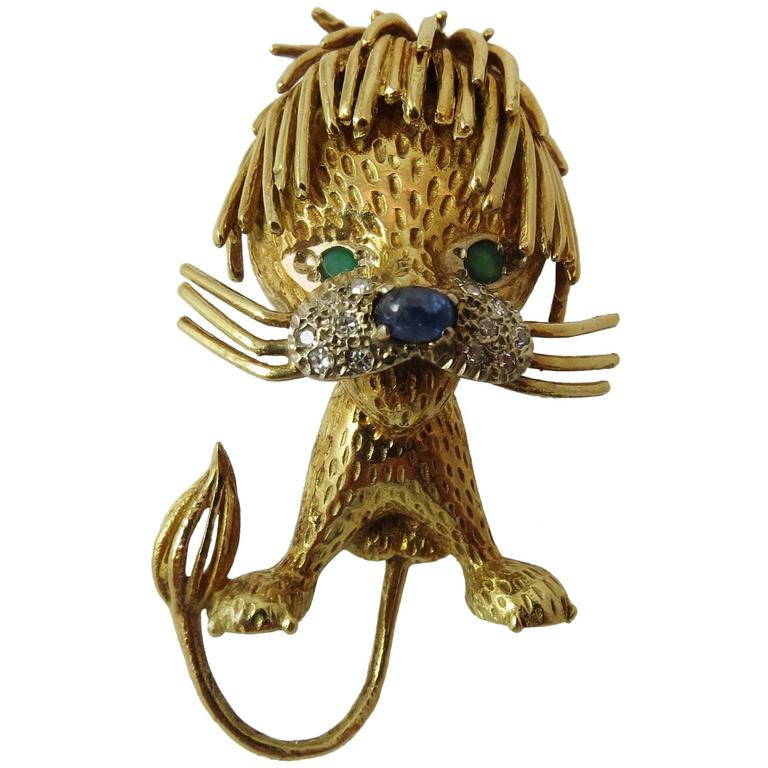 1970s Delightful Gold TousleHeaded Lion Pin For Sale at 1stDibs