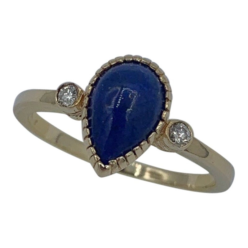 Lapis Lazuli Diamond Ring 14 Karat Yellow Gold Retro Mid-Century Modern For Sale