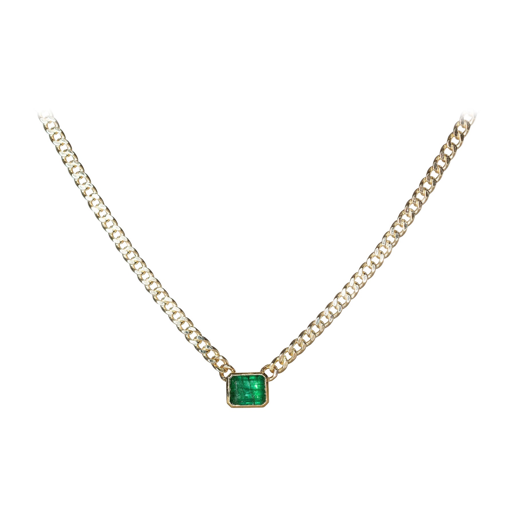 5.5ct Emerald Necklace, 14k Yellow Gold