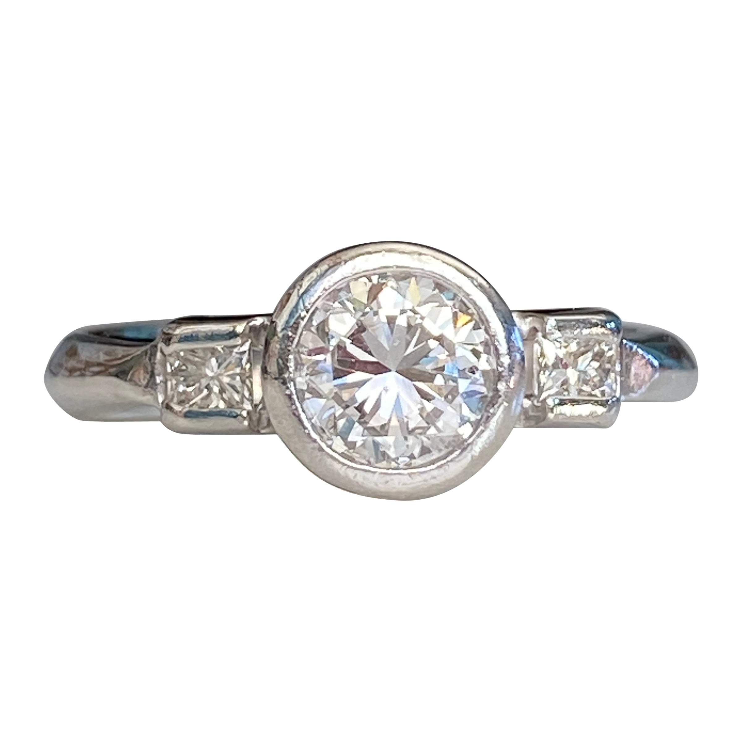 Vintage Mid-Century .83ct Diamond Platinum Engagement Ring For Sale