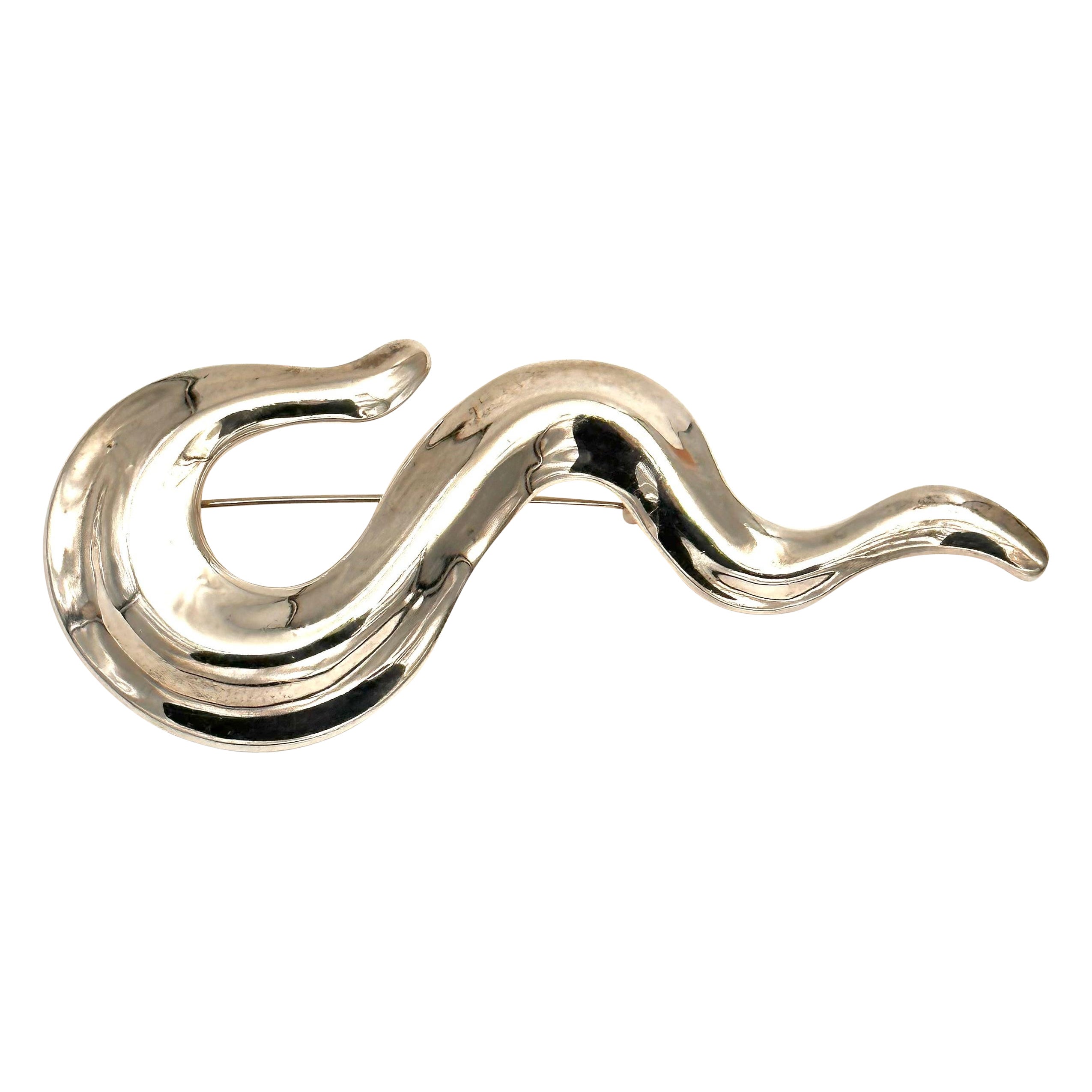 Robert Lee Morris Sterling Silver Squiggle Brooch For Sale