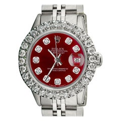 Rolex Datejust Steel Jubilee Watch 2ct Diamond Bezel Candy Red Dial Watch
