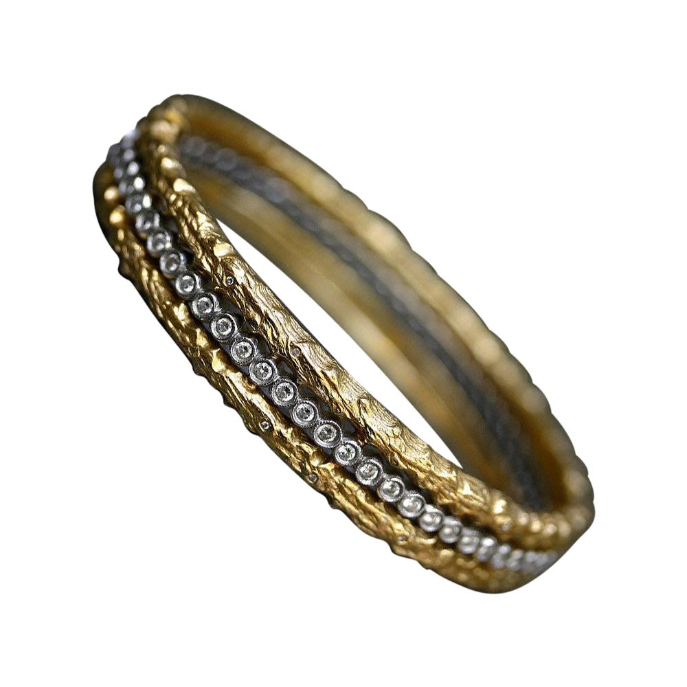 Cathy Waterman Diamond 22k Gold & Platinum Bangle Bracelet For Sale