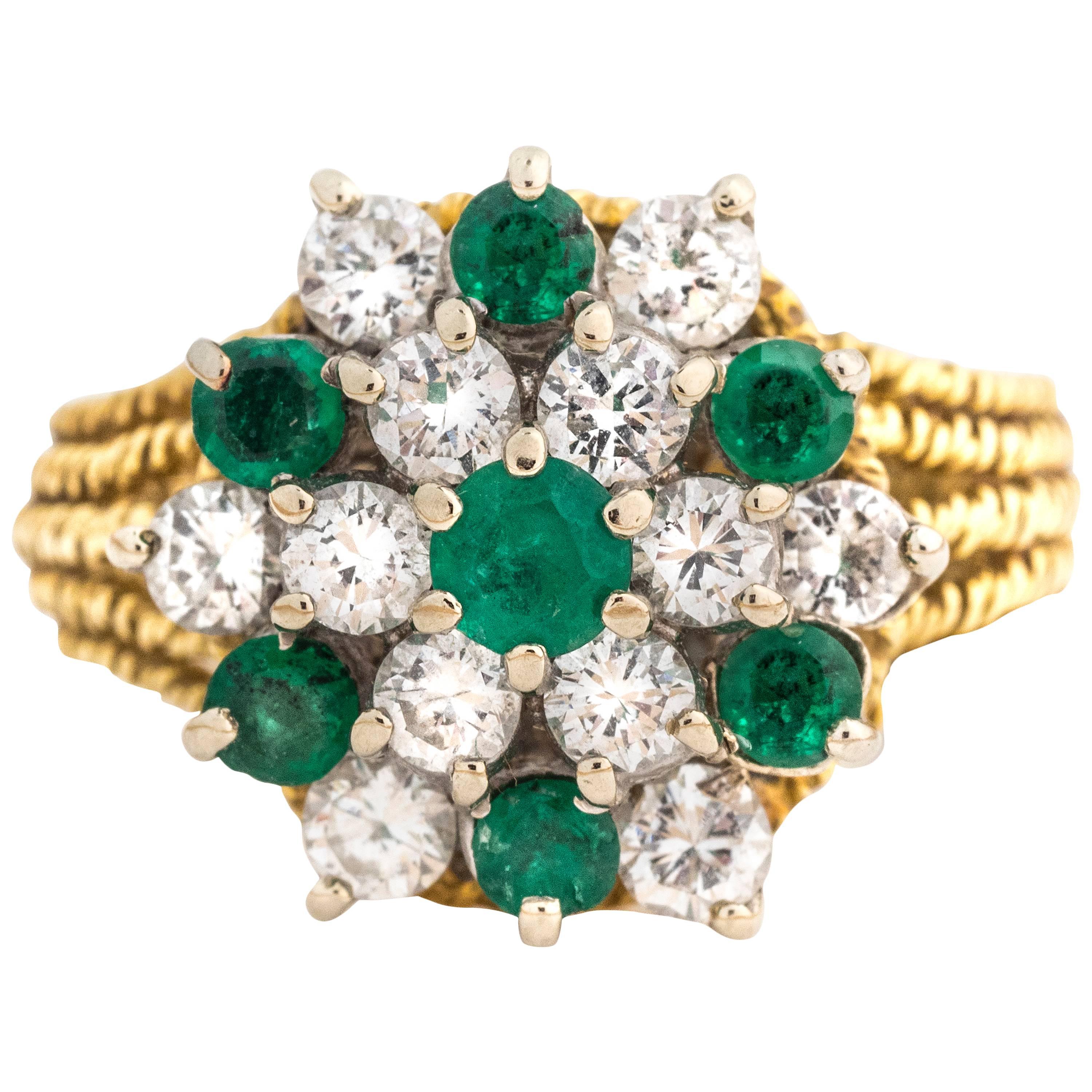 Hammerman Brothers Ornate Emerald and Diamond Yellow Gold Ring, 3 Carat For Sale