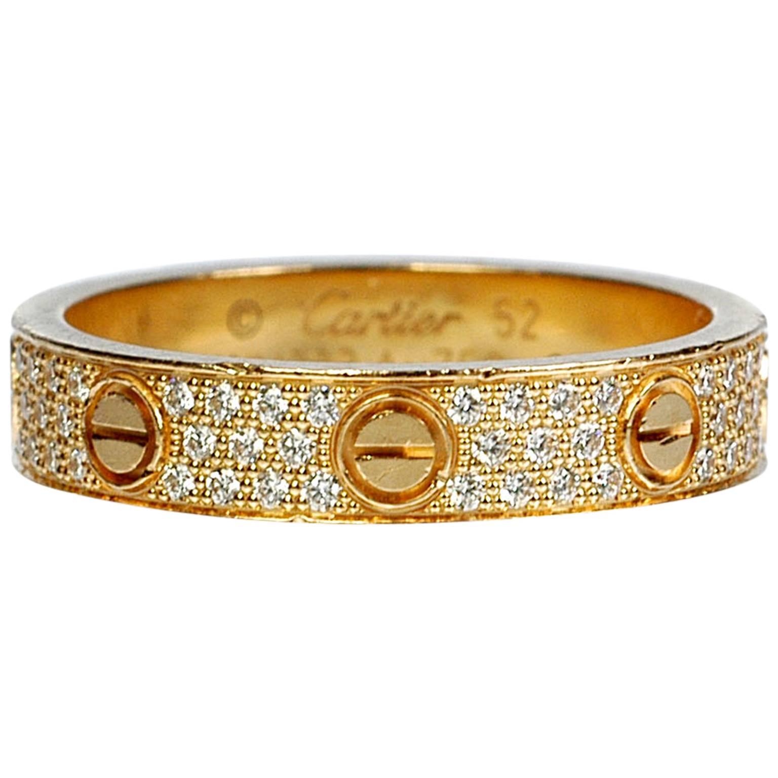 Cartier Diamond Gold Love Wedding Band Ring For Sale