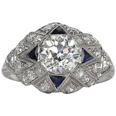 Bague de fiançailles Art déco des années 1930 avec diamant européen ancien de 1,28 carat certifié par le GIA