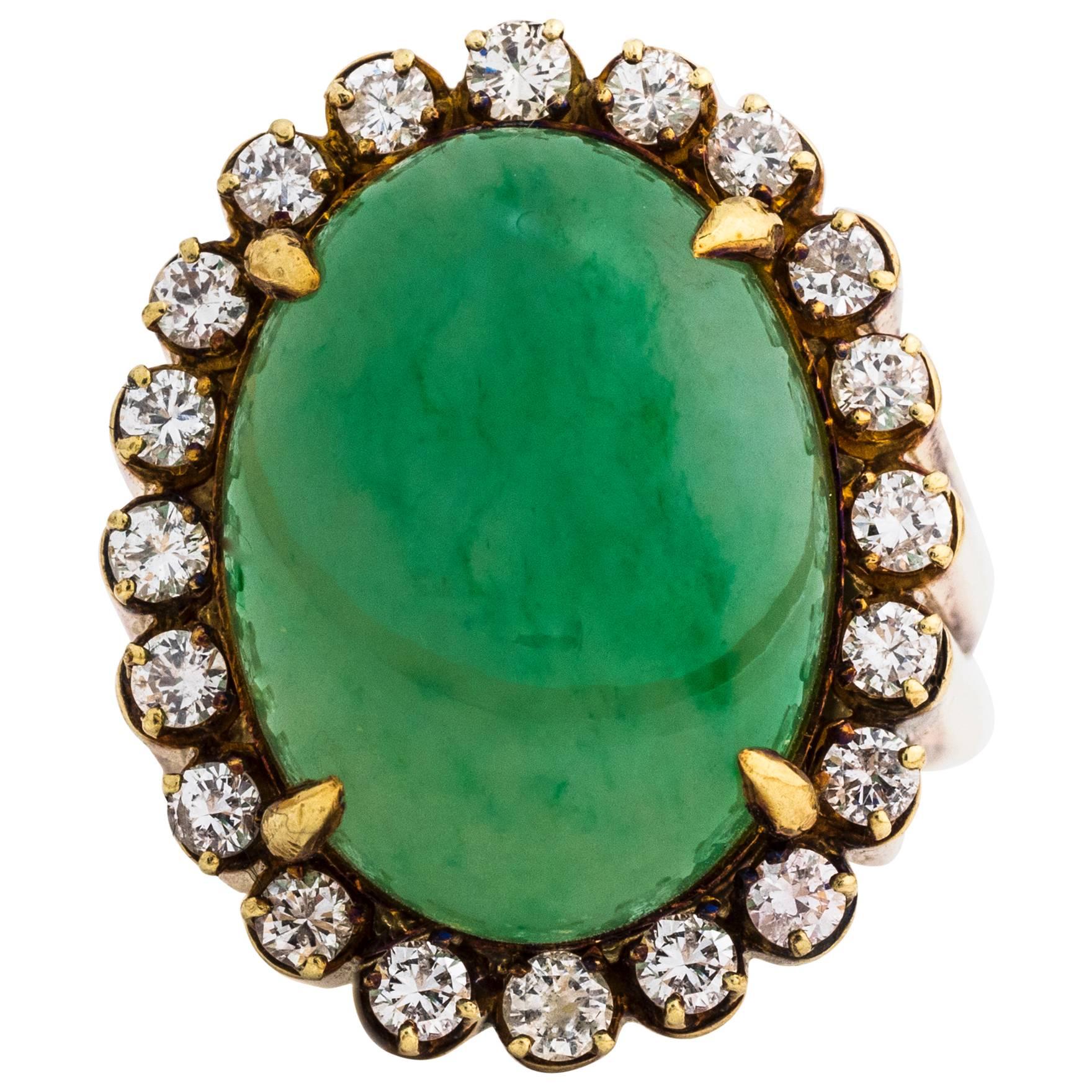Oval Jade Cabochon Diamond Gold Ring For Sale