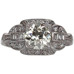1930s Art Deco 1.39 Carat GIA Certified Old European Diamond Platinum Ring