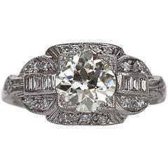 1930s Art Deco 1.39 Carat GIA Cert Old European Diamond Platinum Engagement Ring 1