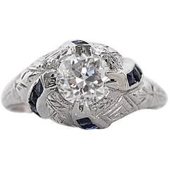 Antique 1920s Art Deco 1.03 Carat GIA Cert Old European Diamond Platinum Engagement Ring