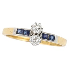 Edwardian 18ct Gold Old Cut Diamond Two Stone and Sapphire Ring, circa 1915