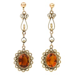 Mid-Century Gold Citrine Drop Earrings, circa 1960