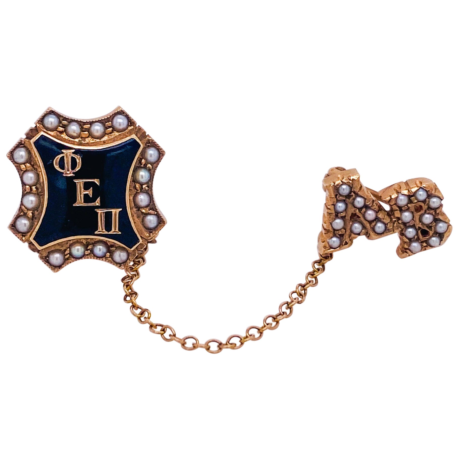 Phi Epsilon Pi, Alpha Beta Chapter Fraternity Pin Estate Brooch with Pearls