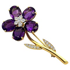 Tiffany & Co 12.00 Carat Amethyst 0.30 Carat Diamond Gold Flower Pin
