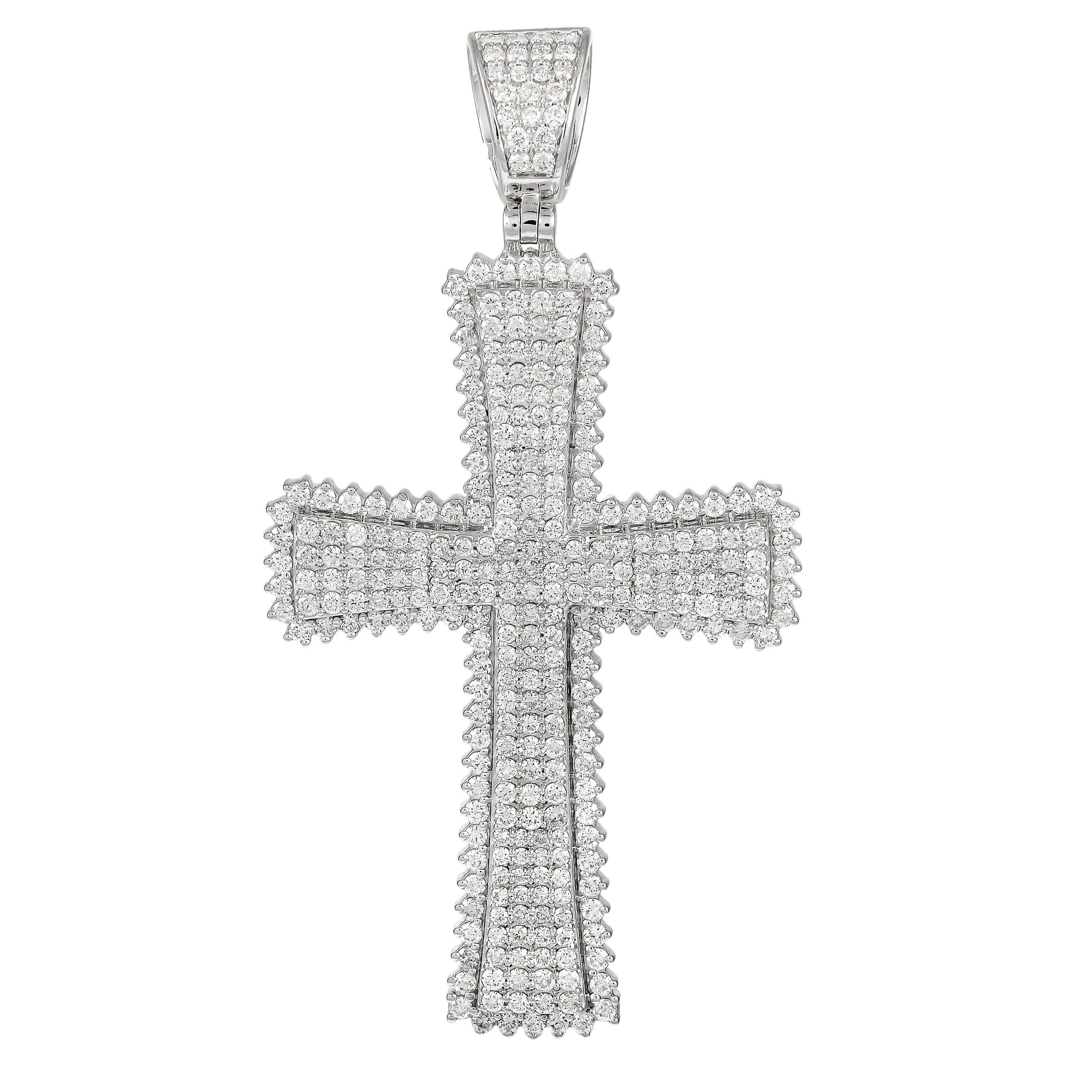 LB Exclusive 14k White Gold 2.95ct Diamond Cross Pendant For Sale