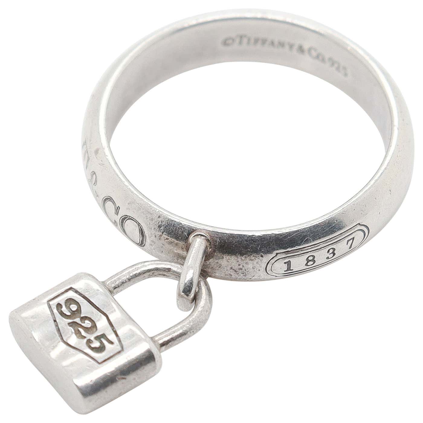 Tiffany and Co Sterling Silver 1837 Lock Charm Band Ring For Sale at ...