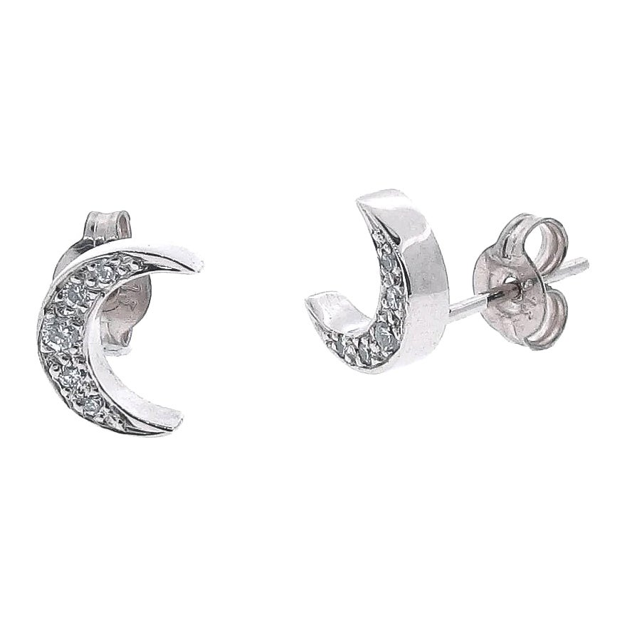 9k White Gold Natural Diamond Crescent Moon Studs