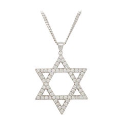 Collier pendentif étoile de David en or blanc 14 carats et diamants blancs