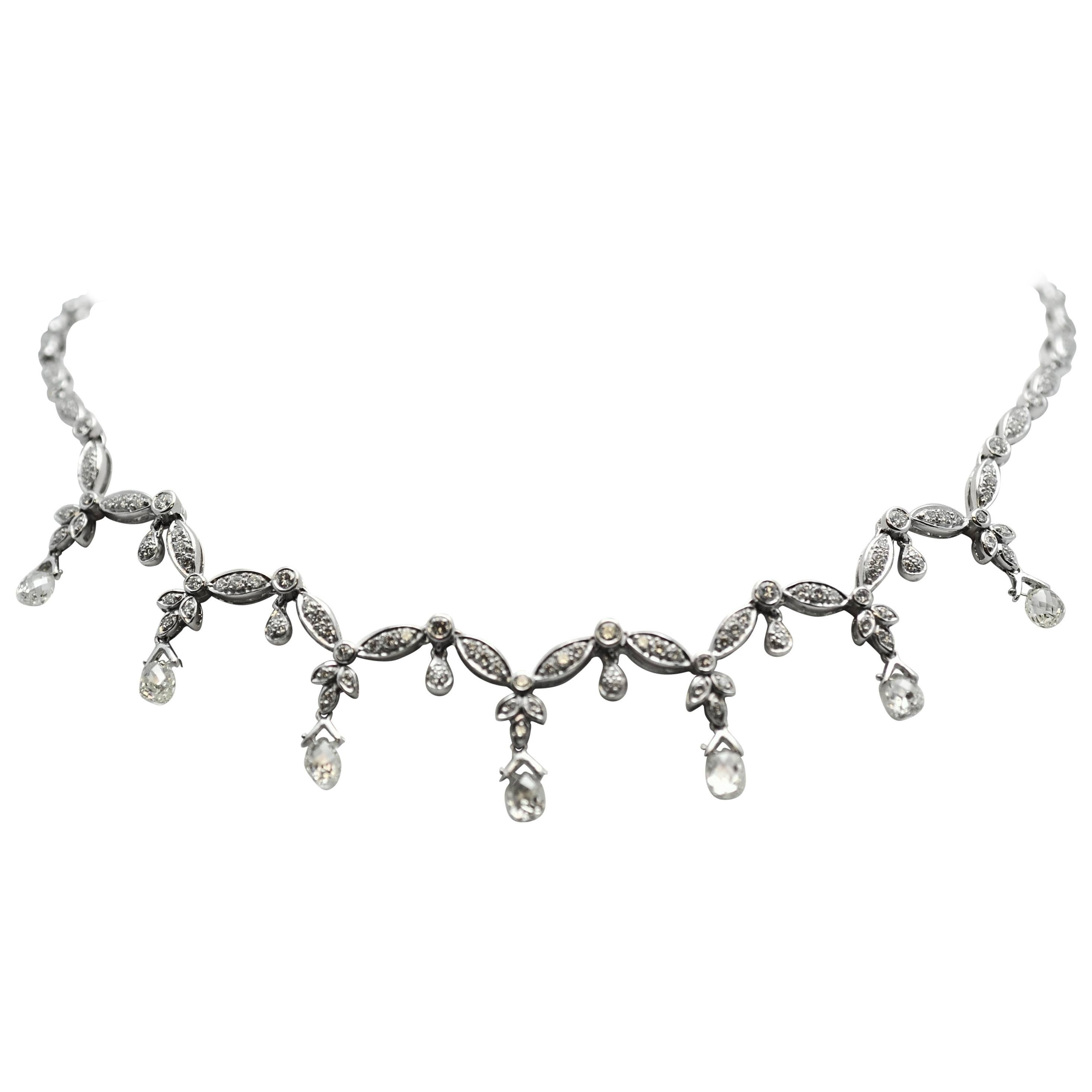 Robert Wander Inc. Belle Époque Style Briolette Diamond Gold Necklace For Sale