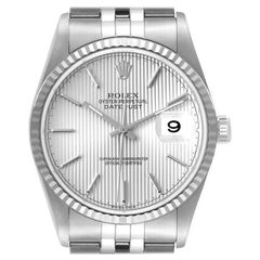 Rolex Datejust Steel White Gold Silver Tapestry Dial Mens Watch 16234