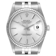 Rolex Datejust Acciaio Oro Bianco Argento Quadrante Arazzo Orologio Uomo 16234