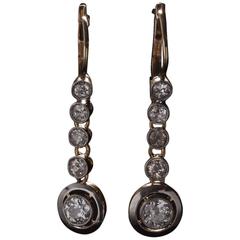 Old European Cut Diamond Gold Platinum Dangle Earrings 3