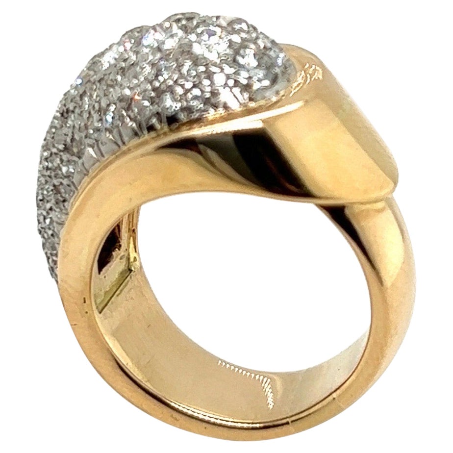 18 Karat Yellow Gold and Platinum Diamond Retro Dress Ring, 1940s